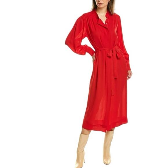 Rebecca Taylor Long Sleeve Red Silk Dress Medium New Retails $365 - Picture 2 of 12